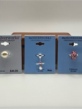 Belk Silverworks Set of 3 Sterling Originality Beads for Chain or Bracelet NEW